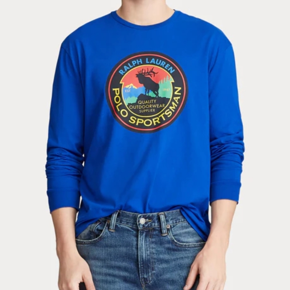Polo Country Ralph Lauren Sportsman Blue Terrain Long Sleeve Shirt Large EUC